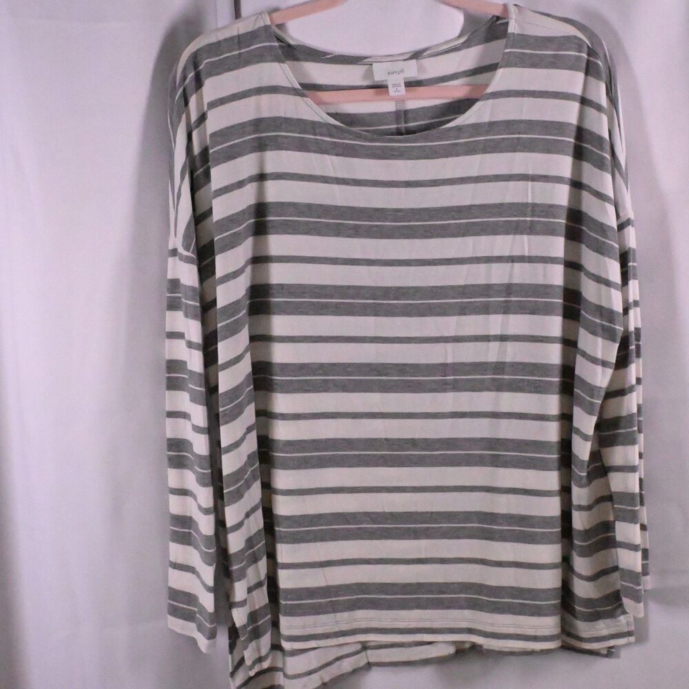 Pure Jill Gray White‎ Striped Oversized Blouse Women's Small Petite